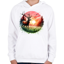 PRINTFASHION Szarvas - erdei naplemente - ajándék vadászoknak - Gyerek kapucnis pulóver - Fehér gyerek pulóver, kardigán