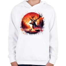 PRINTFASHION Szarvas - erdei naplemente - ajándék vadászoknak - Gyerek kapucnis pulóver - Fehér