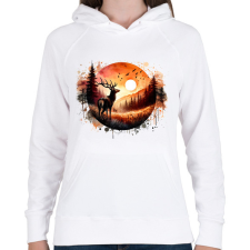 PRINTFASHION Szarvas - erdei naplemente - ajándék vadászoknak - Női kapucnis pulóver - Fehér női pulóver, kardigán