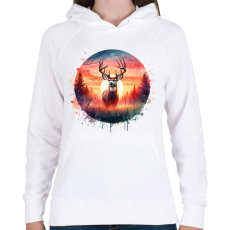 PRINTFASHION Szarvas - erdei naplemente - ajándék vadászoknak - Női kapucnis pulóver - Fehér