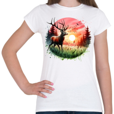 PRINTFASHION Szarvas - erdei naplemente - ajándék vadászoknak - Női póló - Fehér
