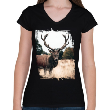 PRINTFASHION Szarvas - Női V-nyakú póló - Fekete női póló