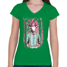 PRINTFASHION Szarvas - Női V-nyakú póló - Zöld