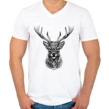 PRINTFASHION szarvas portré - Férfi V-nyakú póló - Fehér férfi póló
