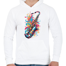 PRINTFASHION Szaxofon - Férfi kapucnis pulóver - Fehér férfi pulóver, kardigán