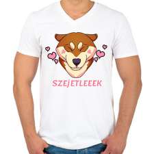PRINTFASHION SZEJETLEEEK shiba kutyus - Férfi V-nyakú póló - Fehér férfi póló