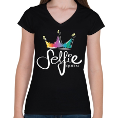 PRINTFASHION Szelfi királynő - Női V-nyakú póló - Fekete