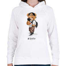 PRINTFASHION Szelfi maci - Női kapucnis pulóver - Fehér