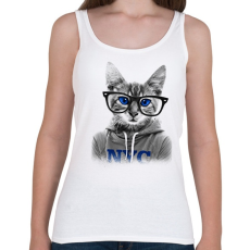 PRINTFASHION Szemüveges Macska - Női atléta - Fehér