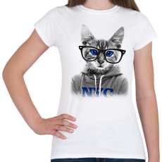 PRINTFASHION Szemüveges Macska - Női póló - Fehér