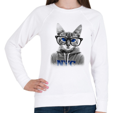 PRINTFASHION Szemüveges Macska - Női pulóver - Fehér