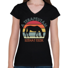 PRINTFASHION Szénát eszik - Női V-nyakú póló - Fekete