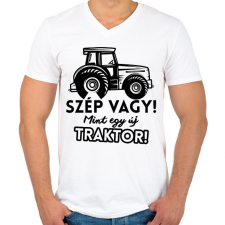 PRINTFASHION Szép vagy mint egy új traktor - Férfi V-nyakú póló - Fehér férfi póló