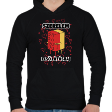 PRINTFASHION Szerelem első látásra - Férfi kapucnis pulóver - Fekete férfi pulóver, kardigán