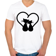 PRINTFASHION Szerelmes cicák - Férfi V-nyakú póló - Fehér