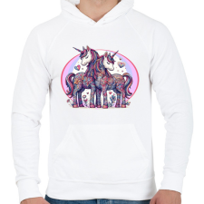 PRINTFASHION Szerelmes egyszarvú pár - Férfi kapucnis pulóver - Fehér férfi pulóver, kardigán