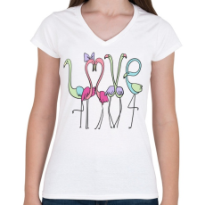 PRINTFASHION Szerelmes flamingok - Női V-nyakú póló - Fehér
