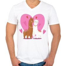 PRINTFASHION Szerelmes láma - Férfi V-nyakú póló - Fehér férfi póló