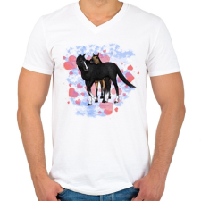 PRINTFASHION szerelmes lovak - Férfi V-nyakú póló - Fehér férfi póló