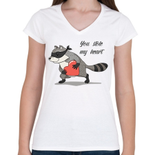 PRINTFASHION Szerelmes mosómedve - Női V-nyakú póló - Fehér női póló