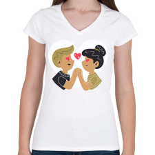 PRINTFASHION Szerelmes pár - Női V-nyakú póló - Fehér női póló