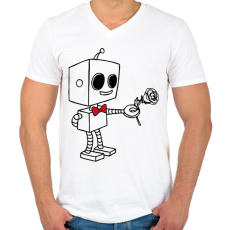 PRINTFASHION Szerelmes robot - férfi - Férfi V-nyakú póló - Fehér