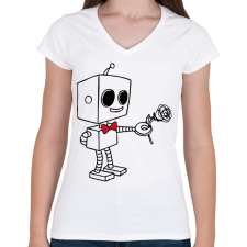 PRINTFASHION Szerelmes robot - férfi - Női V-nyakú póló - Fehér női póló