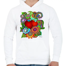 PRINTFASHION Szerelmes szivek - Férfi kapucnis pulóver - Fehér