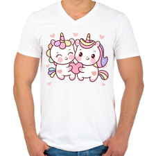 PRINTFASHION Szerelmes unikornisok - Férfi V-nyakú póló - Fehér férfi póló