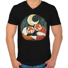 PRINTFASHION Szerelmes vörös pandák - Férfi V-nyakú póló - Fekete