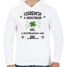 PRINTFASHION Szerencse a keresztnevem - Férfi kapucnis pulóver - Fehér férfi pulóver, kardigán