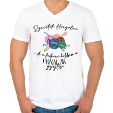PRINTFASHION Szeretek Horgolni... de a kedvenc hobbim a fonalak gyűjtése - Férfi V-nyakú póló - Fehér