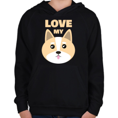 PRINTFASHION Szeretem a kutyám - Gyerek kapucnis pulóver - Fekete