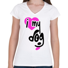 PRINTFASHION Szeretem a kutyám - Női V-nyakú póló - Fehér női póló