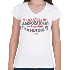 PRINTFASHION Szeretem a sorozatokat - Női V-nyakú póló - Fehér női póló