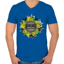 PRINTFASHION Szeretem a várost - Férfi V-nyakú póló - Királykék férfi póló