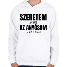 PRINTFASHION Szeretem az anyósom fekete - Gyerek kapucnis pulóver - Fehér