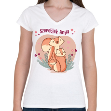 PRINTFASHION Szeretlek anya - Mókusos - Női V-nyakú póló - Fehér
