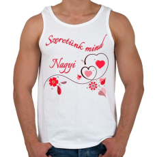 PRINTFASHION Szeretünk mind Nagyi - Férfi atléta - Fehér