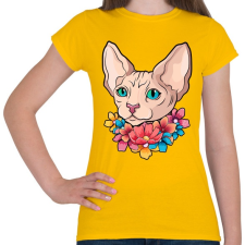 PRINTFASHION Szfinx cica virágokkal - Női póló - Sárga női póló