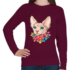 PRINTFASHION Szfinx cica virágokkal - Női pulóver - Bordó