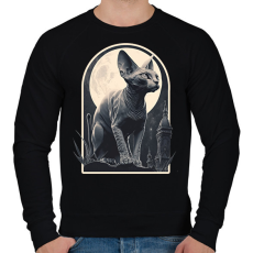 PRINTFASHION Szfinx macska és a hold - Férfi pulóver - Fekete