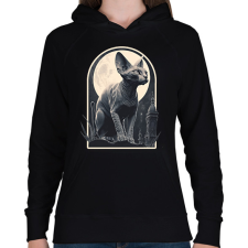 PRINTFASHION Szfinx macska és a hold - Női kapucnis pulóver - Fekete női pulóver, kardigán