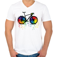 PRINTFASHION Színes bicikli - Férfi V-nyakú póló - Fehér