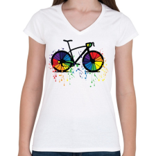 PRINTFASHION Színes bicikli - Női V-nyakú póló - Fehér női póló