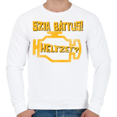 PRINTFASHION Szia Bátyus! Helyzet? (Check Engine) - Férfi pulóver - Fehér
