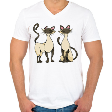 PRINTFASHION Sziámi cicák - Férfi V-nyakú póló - Fehér