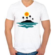 PRINTFASHION sziget-pálmafák-nap-tenger - Férfi V-nyakú póló - Fehér férfi póló