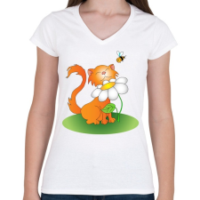 PRINTFASHION Szimatcic - Női V-nyakú póló - Fehér női póló