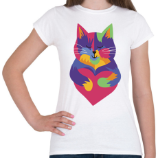 PRINTFASHION Színes cica - Női póló - Fehér